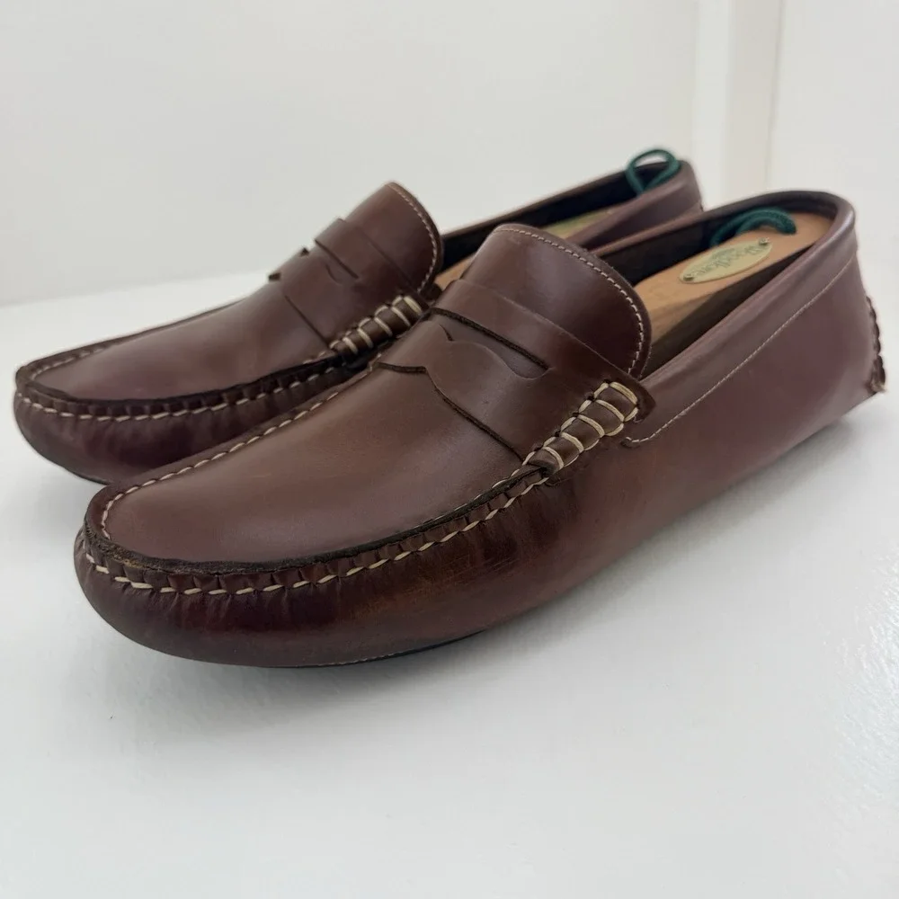 Johnston & Murphy Mens 10.5 M Brown Leather Penny Loafers Moc Toe Driving Shoes